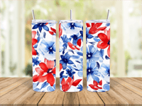 20oz Red and Blue Flower Tumbler