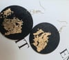 Medium Black And Gold Leaf Circular Drop Dangle  Earrings 