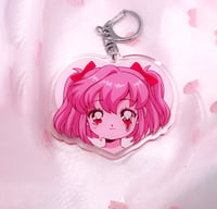 Image 1 of LAST CHANCE ♡ Melty-chan Anime Girl 2.5" Pink Glitter Keychain