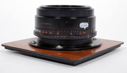 Image of Rondestock Apo Ronar CL 485mm F9 lens on Deardorff 8X10 lensboard
