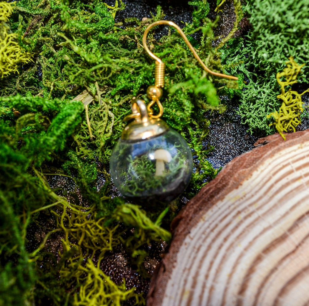 Image of Mushroom GLOW Terrarium Earrings