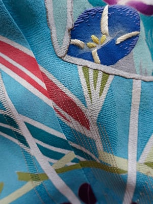 Image of Silke kimono - Turkis med bambusblade og dekorationer