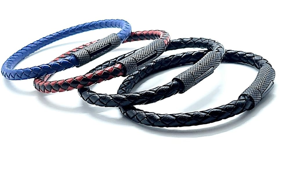 Image of Mens leather bracelets with snap on clasp