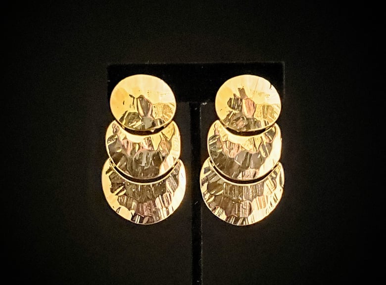 Image of Gold Beaten Triple Layer Clip-On Earrings 