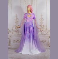 Image 1 of colorful dress wedding fairy fancy pagan witchy purple maxi long sleeves fantasy elven prom 