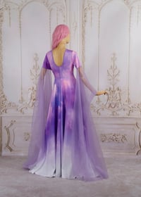Image 3 of colorful dress wedding fairy fancy pagan witchy purple maxi long sleeves fantasy elven prom 