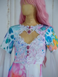 Image 2 of colorful dress wedding fairy fancy witchy rainbow maxi long sleeves fantasy elven prom 