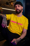 CUMHACHT AITEACH T-shirt (Golden Yellow, pink and black print)