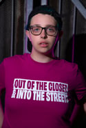 OUT OF THE CLOSET & INTO THE STREETS T-shirt (Orchid Flower, with white print)