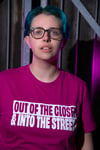 OUT OF THE CLOSET & INTO THE STREETS T-shirt (Orchid Flower, with white print)