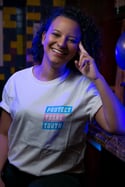 PROTECT TRANS YOUTH T-shirt (Vintage white, with white, light pink and light blue print)