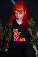 BE GAY. DO CRIME. Tank top (French Navy, with pink and yellow print)
