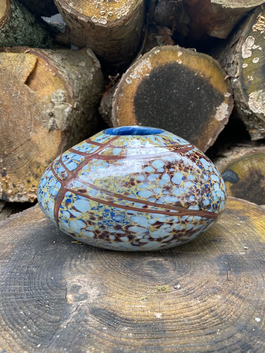 Image of Blue and Mustard Blown Glass Vessel