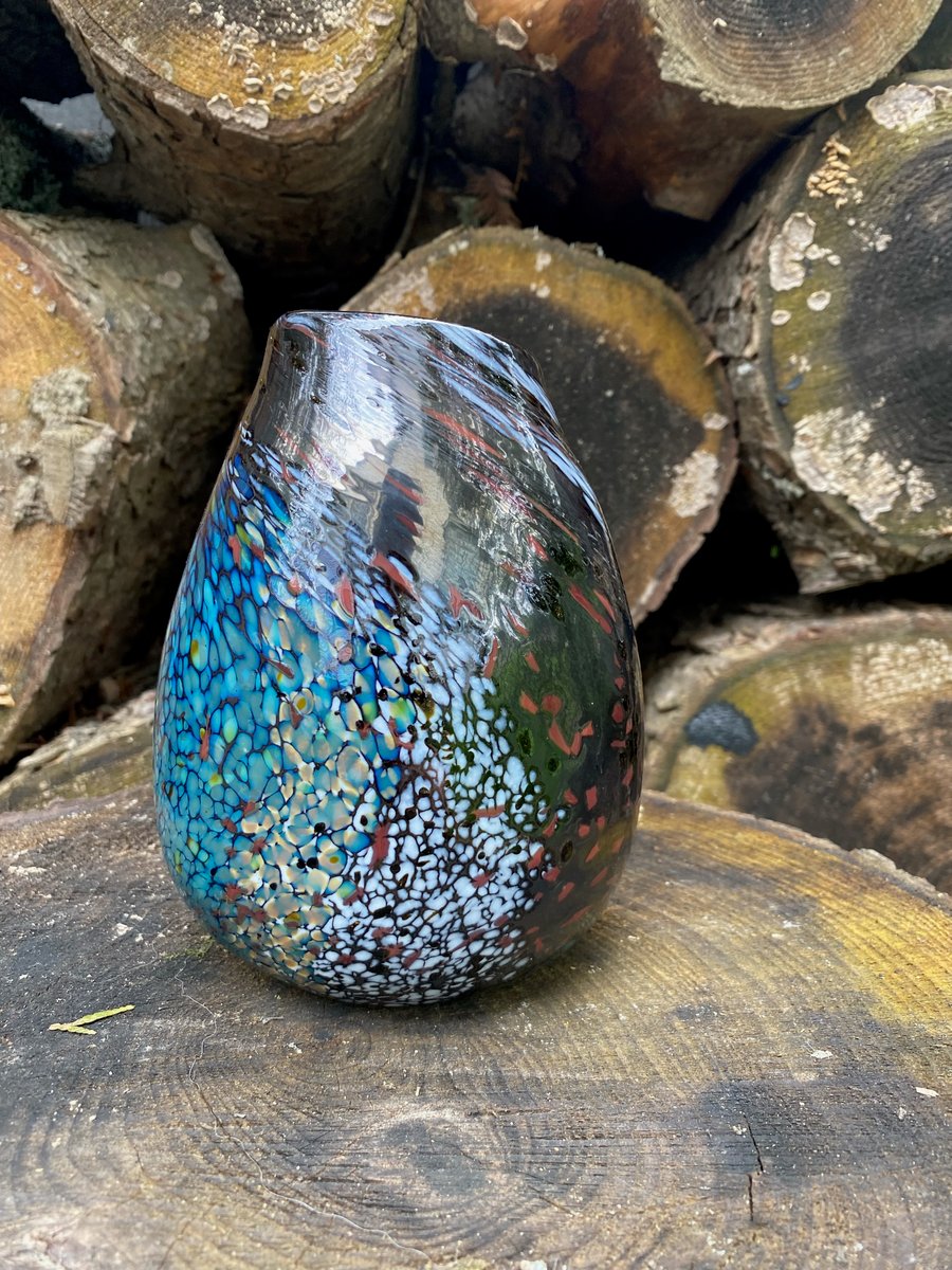 Image of Blue and Green River Blown Glass Vessel