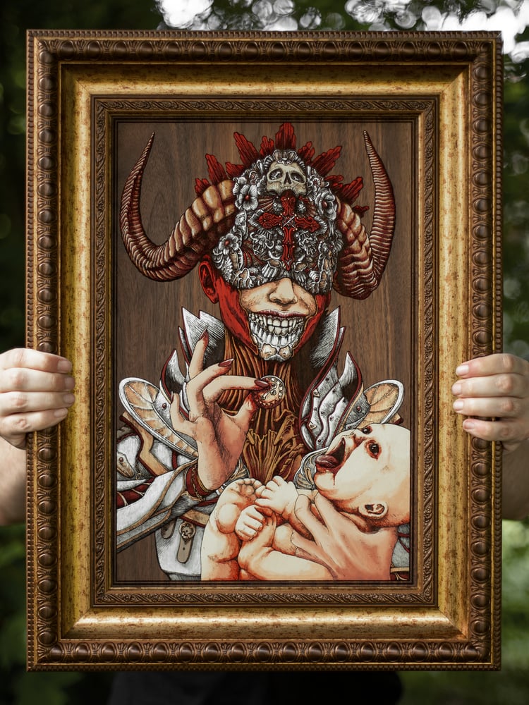 Image of Mother of Avarice 12x18 Engraved Painting