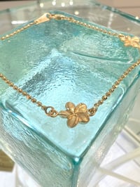 Image 2 of 14k solid gold plumeria flower ball chain bracelet 