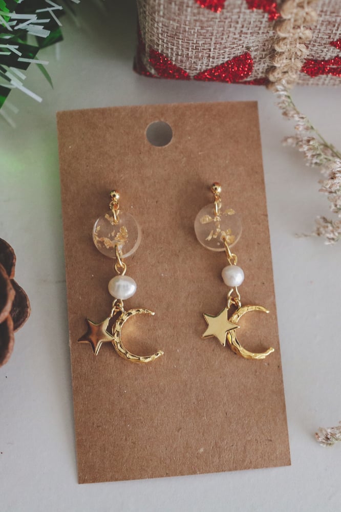 Image of Twilight Moon & Star Pearl Earrings