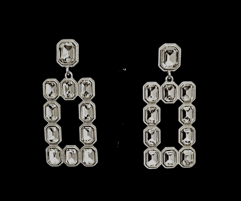 Image of Clear Stone Rectangular Pierced Earrings 