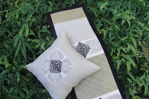 Image of Pā o te Hā 'Rima' cushion in Natural linen