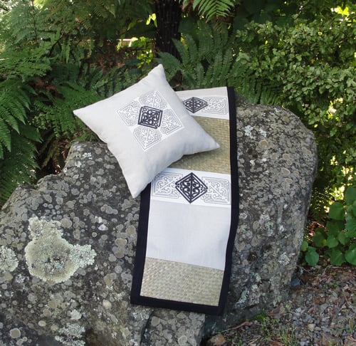 Image of Pā o te Hā 'Rima' cushion in Natural linen