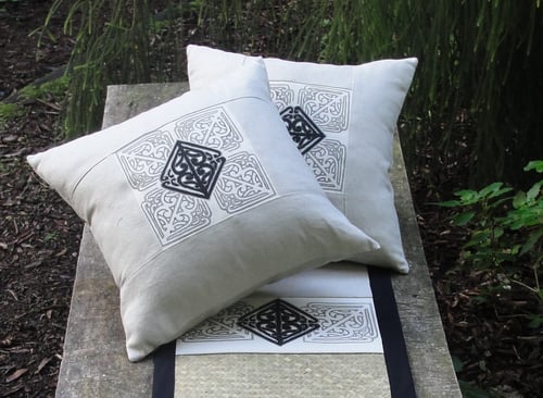 Image of Pā o te Hā 'Rima' cushion in Natural linen