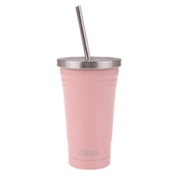 Oasis Stainless Steel Smoothie Tumbler with Straw 500ml Soft Pink