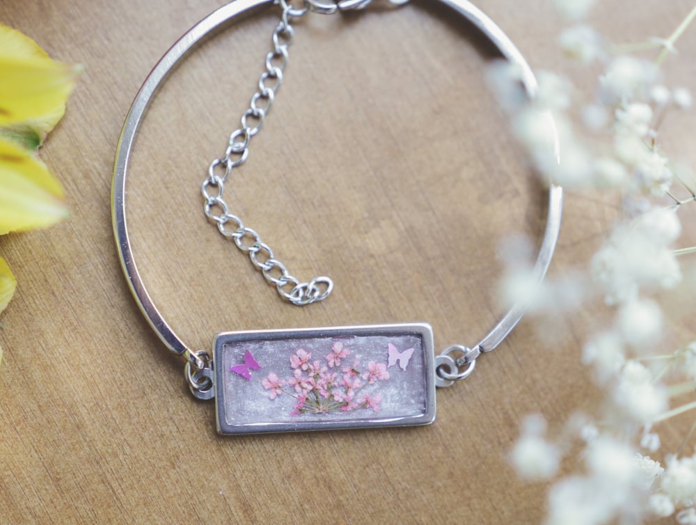 Image of Floral Butterfly Sterling Silver Bracelet