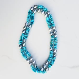Silver Tahitian Pearls & Turquoise Helix Necklace
