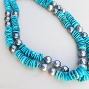 Silver Tahitian Pearls & Turquoise Helix Necklace