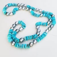 Image 4 of Silver Tahitian Pearls & Turquoise Helix Necklace
