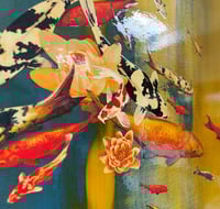 Image 3 of Original Canvas - Koi on Cobalt Blue/Yellow Ochre - 60cm x 60cm