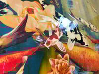 Image 4 of Original Canvas - Koi on Cobalt Blue/Yellow Ochre - 60cm x 60cm
