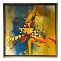 Image 1 of Original Canvas - Koi on Cobalt Blue/Yellow Ochre - 60cm x 60cm