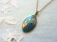 Image 1 of 1980s Vintage Cloisonne Pendant Necklace with Art Nouveau Floral Design