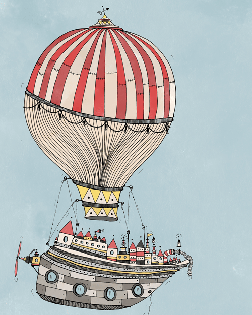 Image of Barco de casitas en globo aerostático
