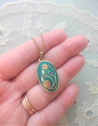 Image 2 of 1980s Vintage Cloisonne Pendant Necklace with Art Nouveau Floral Design
