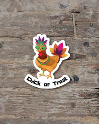 Image 1 of Chick or Treat Halloween Sticker, Chicken Sticker