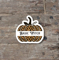 Image 1 of Basic Witch Halloween Sticker, Leopard Print Pumpkin, Fall Sticker