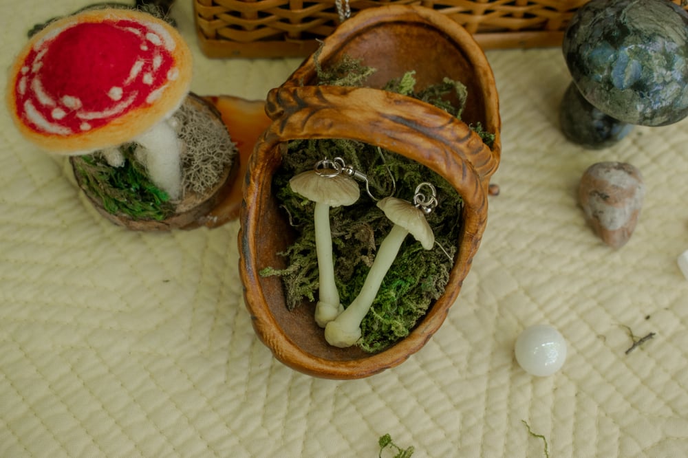 Image of Bioluminescent Mycena Mushroom Earrings