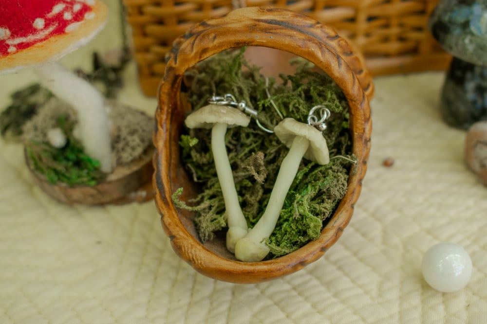 Image of Bioluminescent Mycena Mushroom Earrings