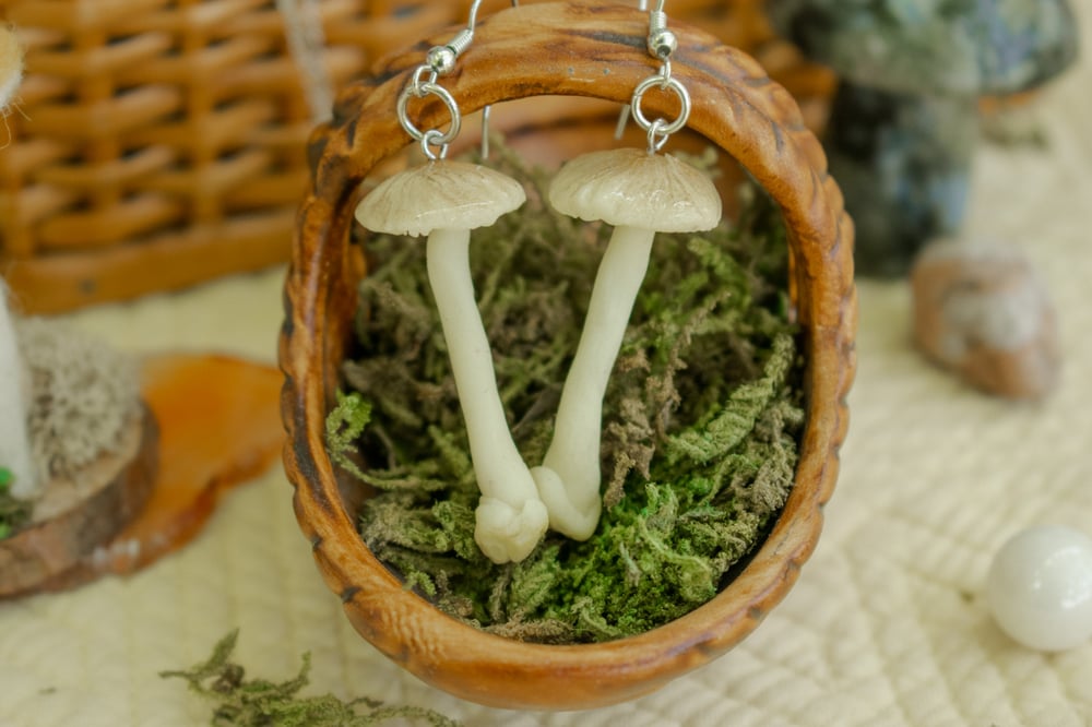 Image of Bioluminescent Mycena Mushroom Earrings