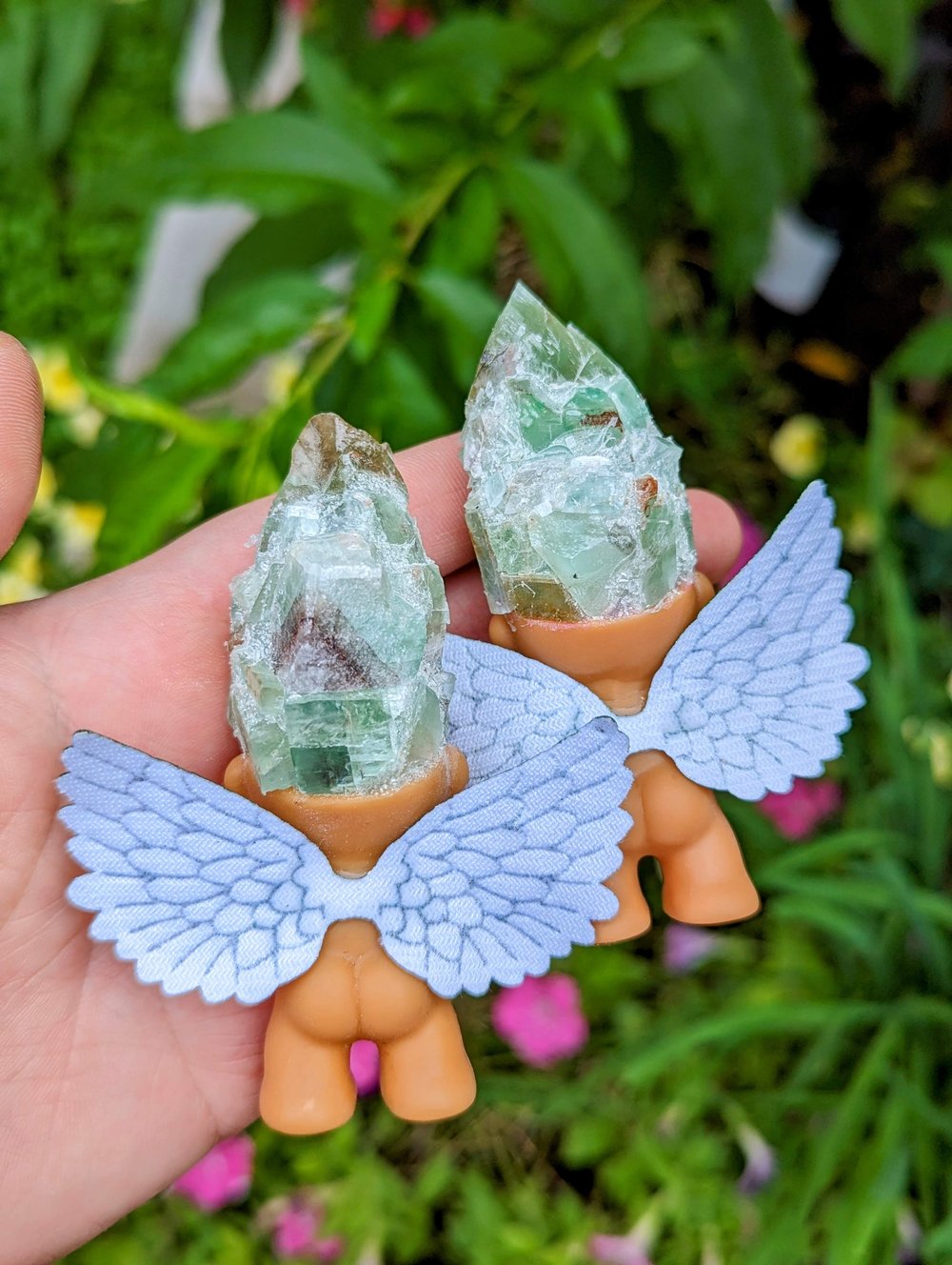 Green Calcite Shorty Crystal Troll with Glittery Wings