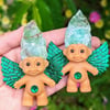 Green Calcite Shorty Crystal Troll with Glittery Wings