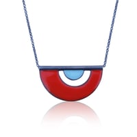 Image 4 of retro mod necklace in enamel and oxidized sterling silver
