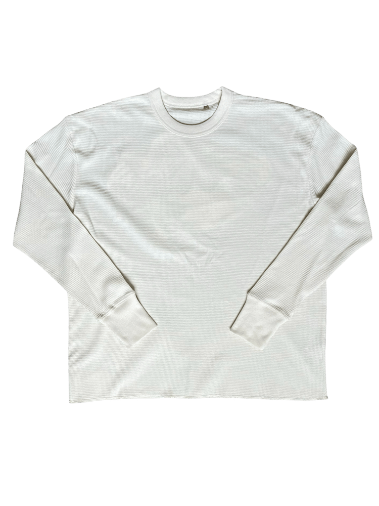 t-shirt manche longue gaufré naturel + blanc