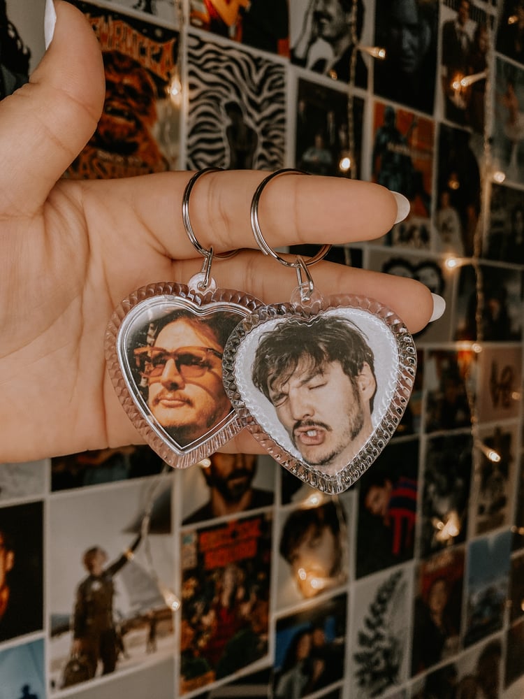 Image of Framed Pedro Pascal Heart Keychains