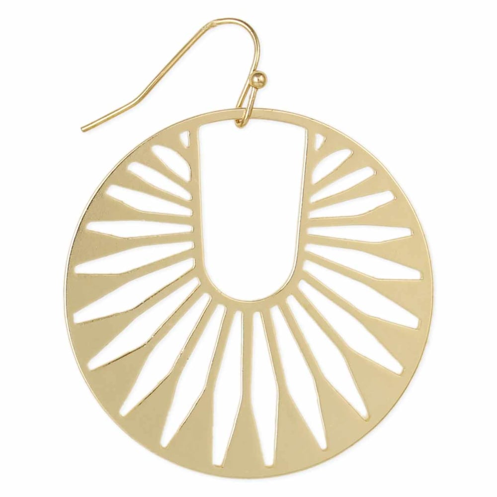 Image of Deco Detail Gold Round Earrings