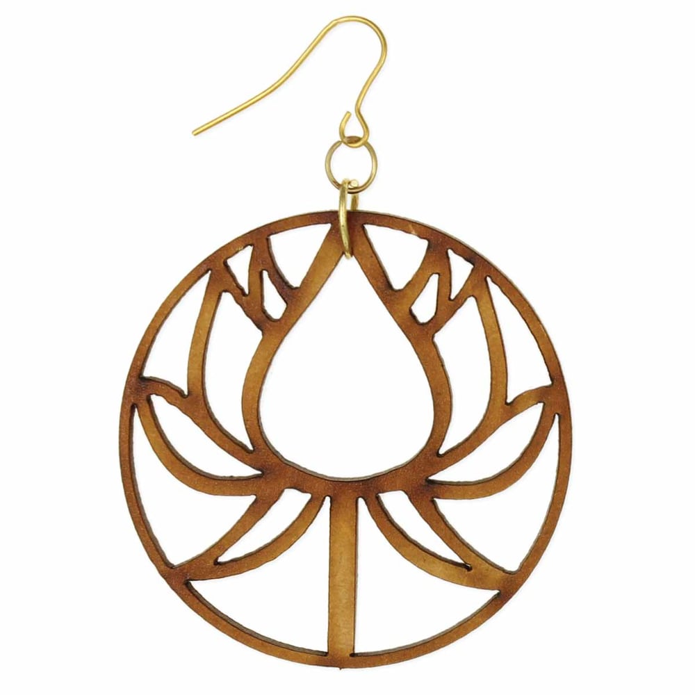 Image of Natural Peace Wood Lotus Earrings