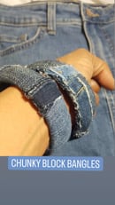 Image 2 of Tasty Raw Edge Denim Chunky Block Vintage Bangle Set