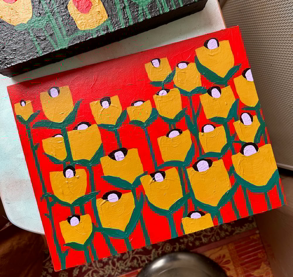 Tulips - 11 x 14 original painting with vintage frame